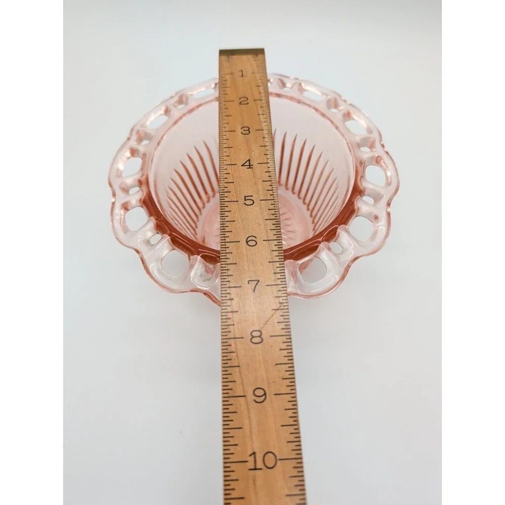 Anchor Hocking Old Colony Pink Depression Glass Open Lace Edge Footed Bowl